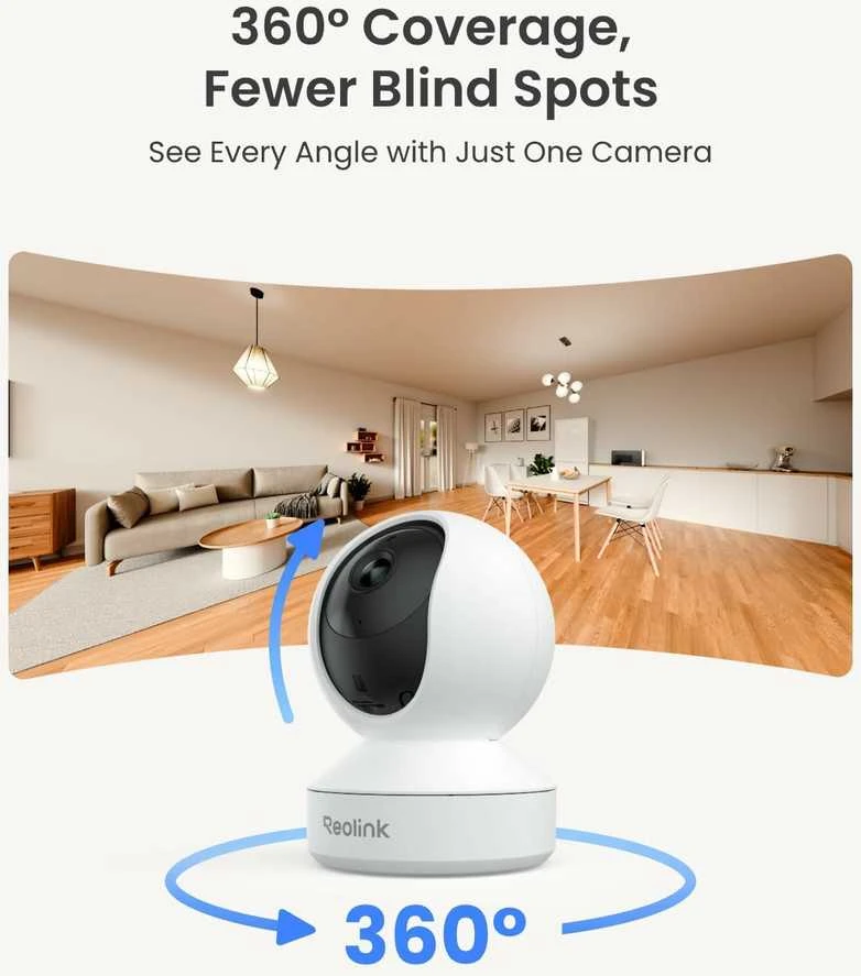 Reolink E1 4MP Wi-Fi vidaus IP stebėjimo kamera su PTZ ir dvipusiu garsu