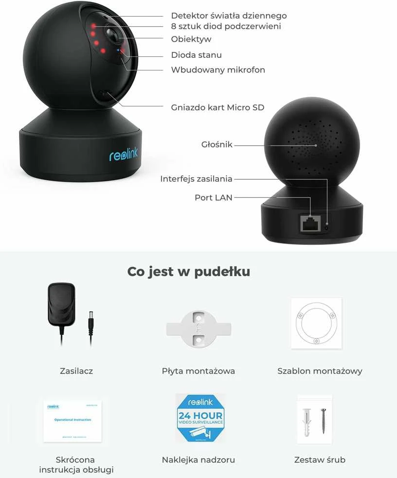 Reolink IP kamera E1 PRO 4 MP, fiksuota, H.264, Micro SD