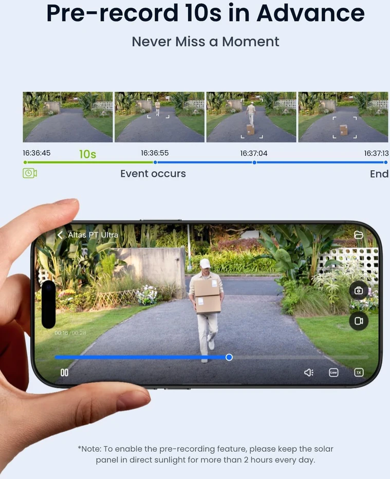 Reolink lauko belaidė stebėjimo kamera su saulės baterija, 4K, naktinis matymas, Wi-Fi, Altas PT Ultra