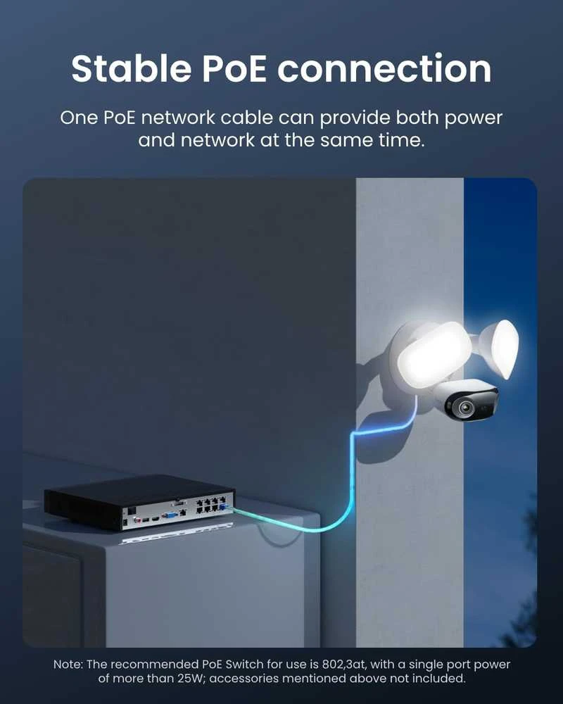 Reolink lauko PoE vaizdo stebėjimo kamera, 16 MP, 180° kampas, 2800 lm pašvietimas, Elite Pro Floodlight PoE