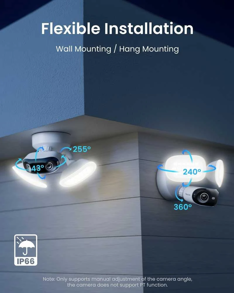 Reolink lauko PoE vaizdo stebėjimo kamera, 16 MP, 180° kampas, 2800 lm pašvietimas, Elite Pro Floodlight PoE