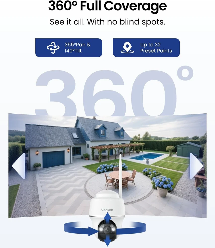 Reolink lauko PTZ IP kamera su saulės įkrovimu, Wi-Fi, 5 MP, 355°/140°, Argus PT + Solar Panel