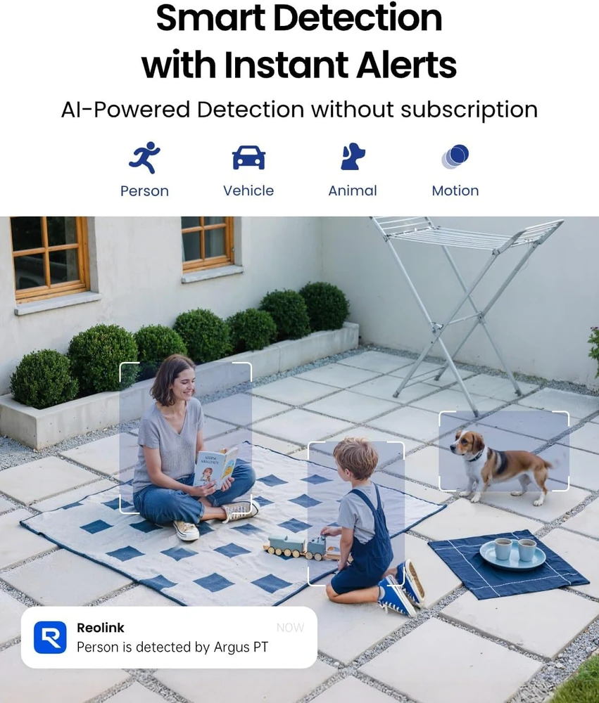 Reolink lauko PTZ IP kamera su saulės įkrovimu, Wi-Fi, 5 MP, 355°/140°, Argus PT + Solar Panel
