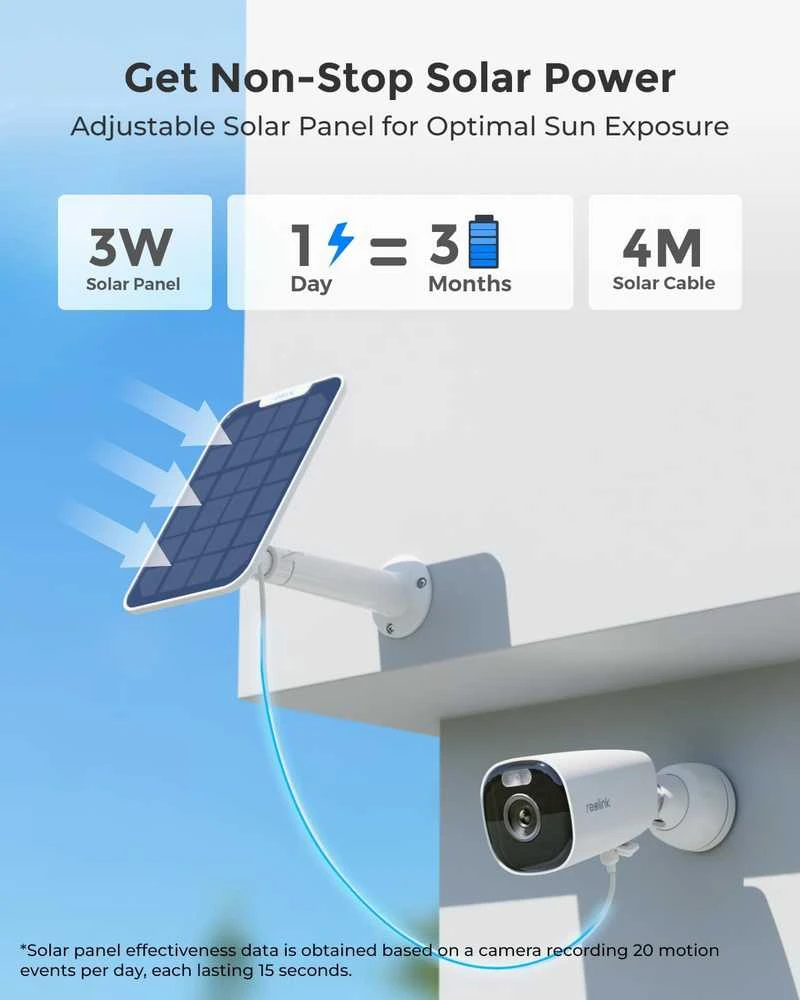 Reolink lauko saulės kamera su 5MP raiška, Wi-Fi 2.4/5GHz, spalvotu naktiniu matymu, Argus Eco Pro+Solar Panel