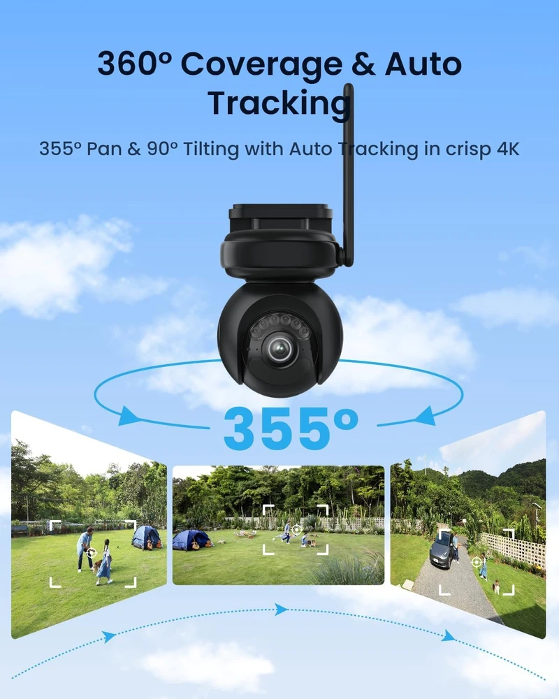 Reolink lauko stebėjimo kamera 4K, Wi-Fi 6, saulės baterija, naktinis matymas, Altas PT Ultra juoda