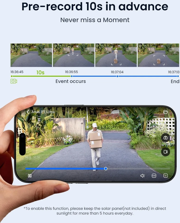 Reolink lauko stebėjimo kamera 4K, Wi-Fi 6, saulės baterija, naktinis matymas, Altas PT Ultra juoda