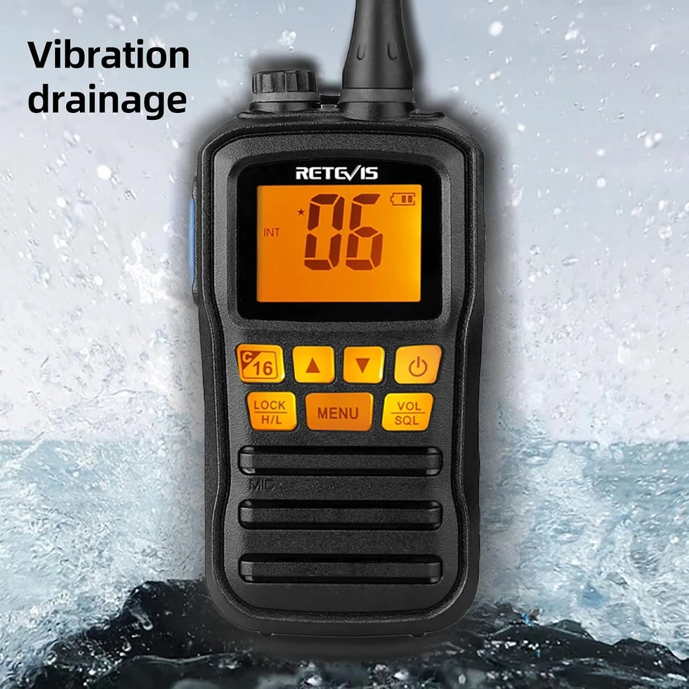 Retevis jūrinė nešiojamoji racija RM01 VHF, 88 kanalai, IP67, EUA9230A