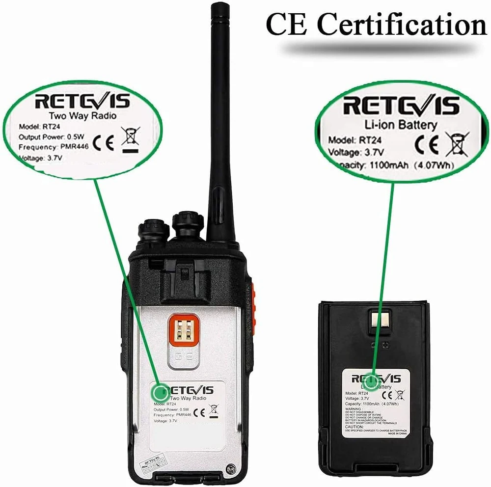 Retevis PMR446 radijo stotelių rinkinys RT24, 16 kanalų, 1100 mAh, EUA9123C