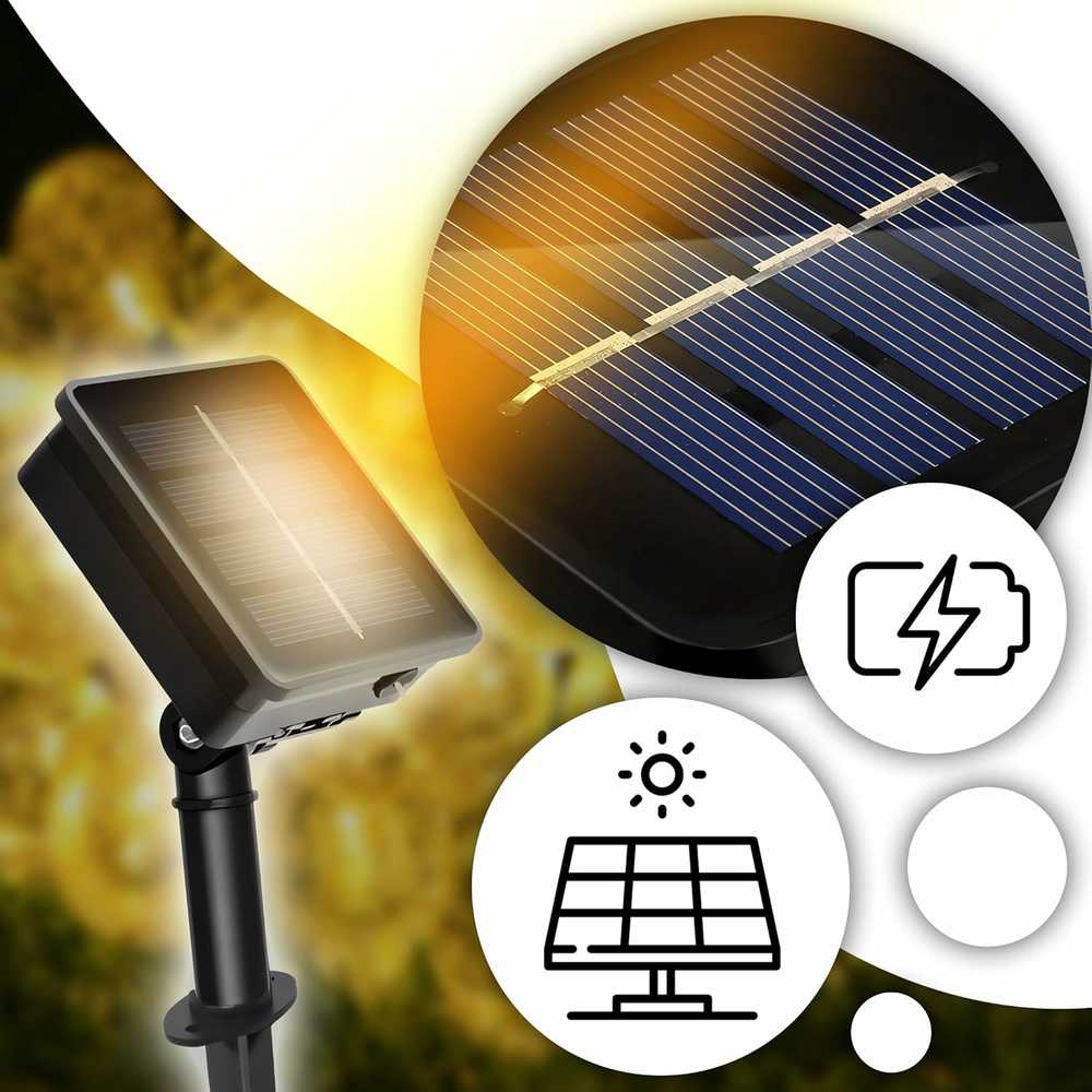 Retoo Lauko girliandos su saulės energija, 10 m