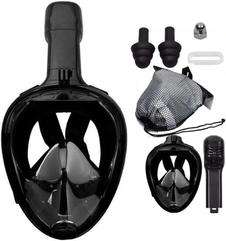 Retoo pilno veido nardymo kaukė L/XL su 180° matymo kampu, plastikas, juoda