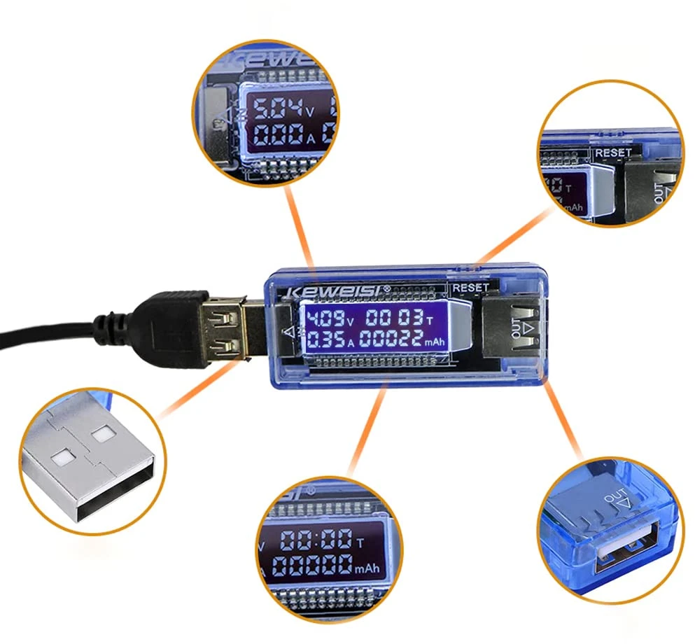 Retoo Miernik USB voltmetras, ampermetras, įtampos testeris