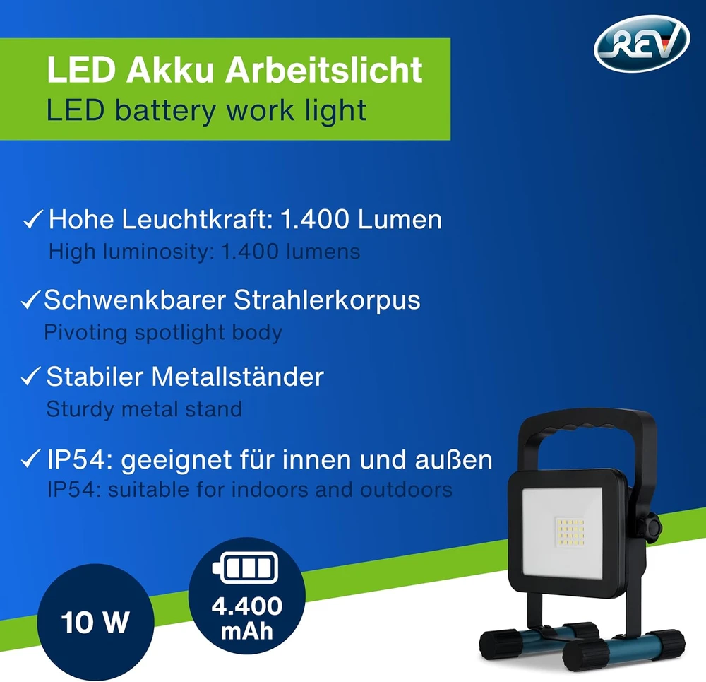 REV LED darbo lempa 10 W 1400 lm IP54 su akumuliatoriumi 2709300200