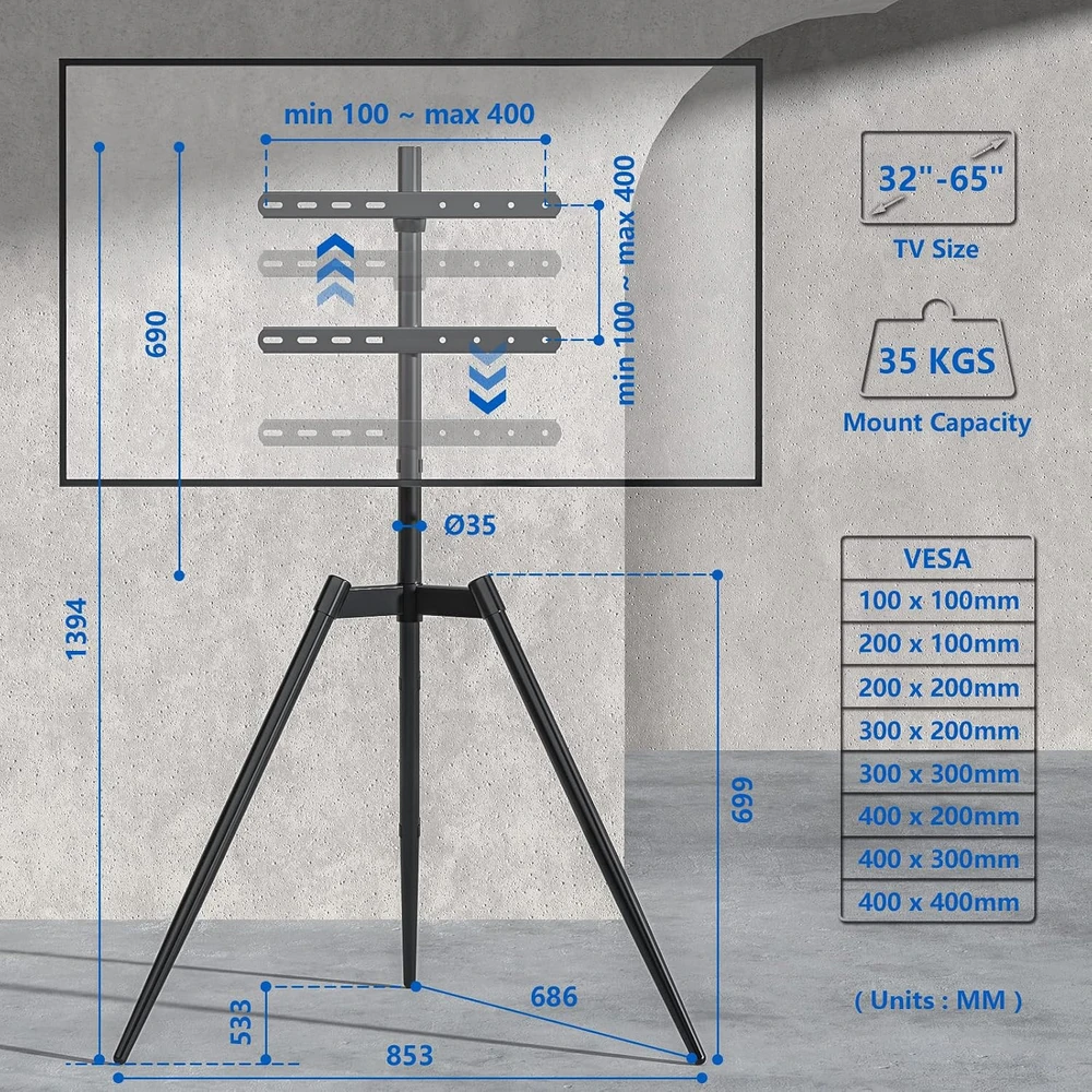 Rfiver grindinis televizoriaus stovas 32–65 col. ekranams, VESA 400 × 400 mm ChaVQs-842