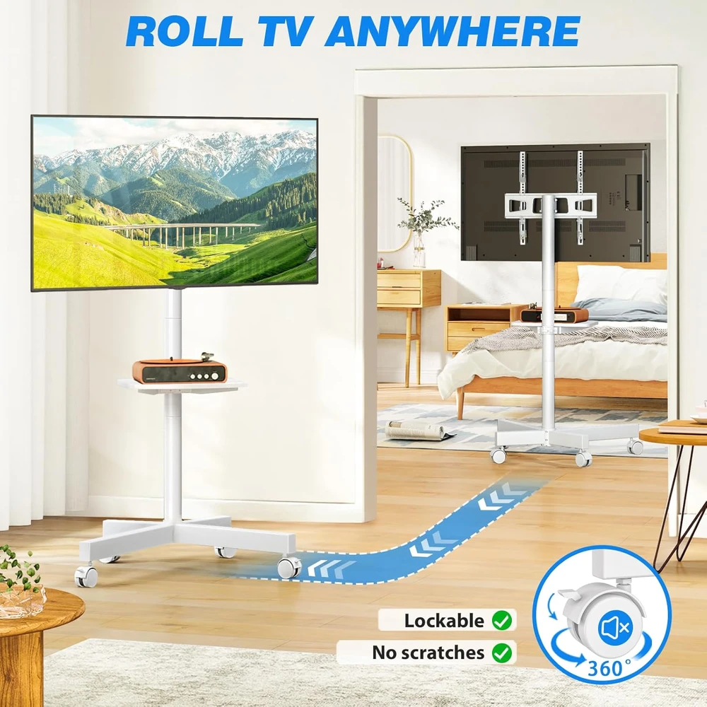 Rfiver mobilus televizoriaus stovas su ratukais 27–60 col., VESA 400 × 400 mm MT2004WHT