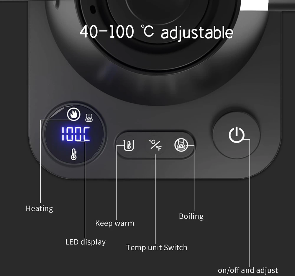 RHD elektrinis virdulys su plonu snapeliu, LCD ekranu ir temperatūros reguliavimu 1200 W RHD-KT90Pro