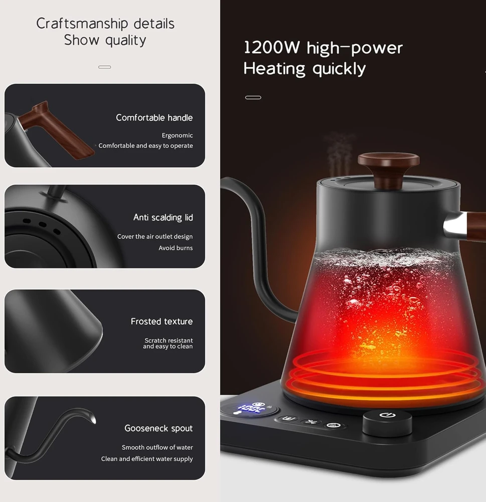 RHD elektrinis virdulys su plonu snapeliu, LCD ekranu ir temperatūros reguliavimu 1200 W RHD-KT90Pro