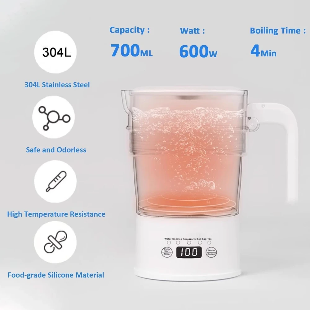RHD sulankstomas kelioninis elektrinis virdulys 700 ml, 1000 W, XM-FK100