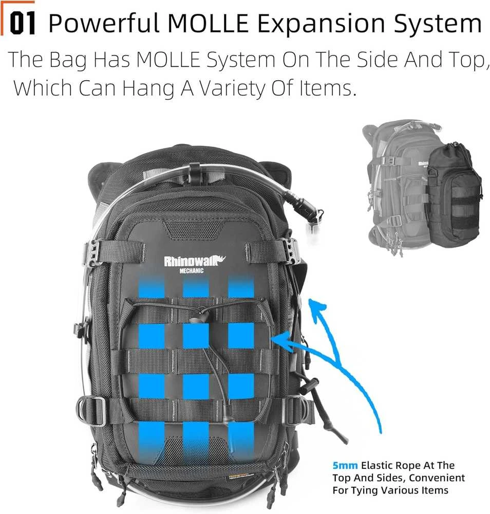 Rhinowalk motociklo bako krepšys su MOLLE sistema, 1,5 l, juodas