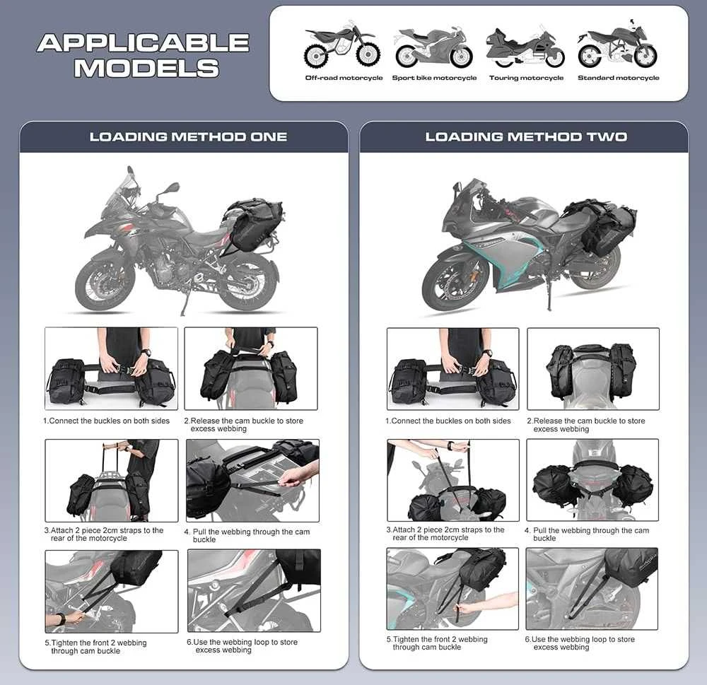 Rhinowalk vandeniui atsparūs 28 l motociklo šoniniai krepšiai iš PVC, modelis MT1428