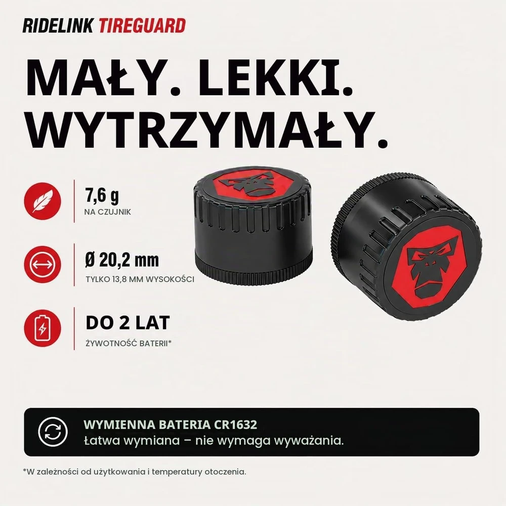 RideLink motociklo padangų slėgio jutikliai TPMS Bluetooth 5.0, 2 vnt., rdl_f_0001