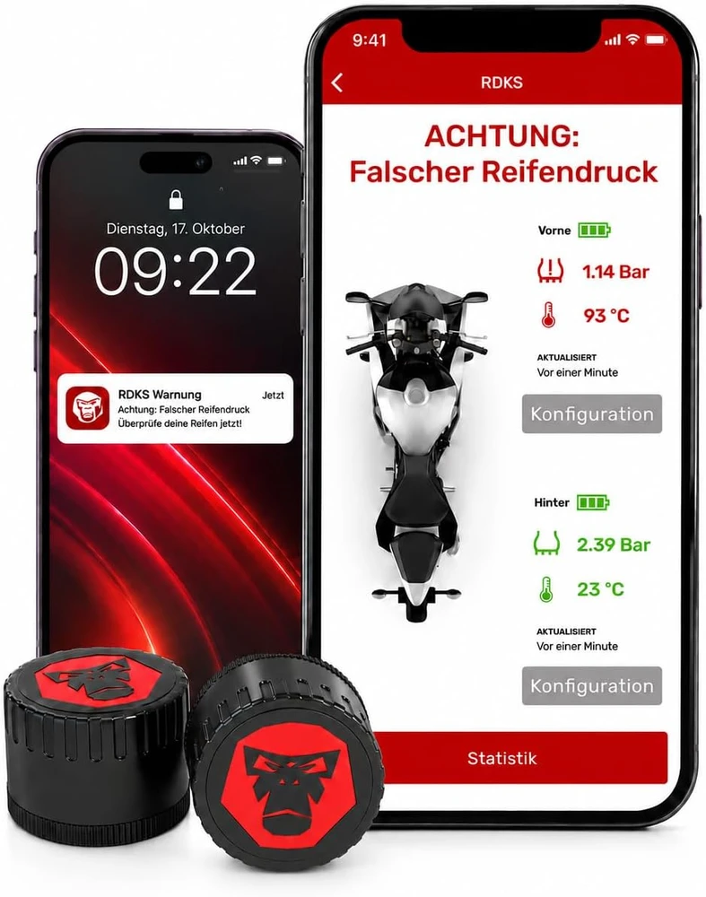 RideLink motociklo padangų slėgio jutikliai TPMS Bluetooth 5.0, 2 vnt., rdl_f_0001