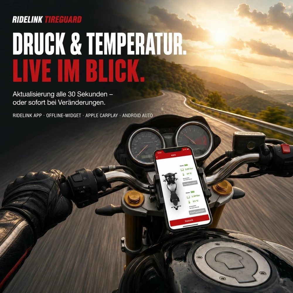 RideLink motociklo padangų slėgio jutikliai TPMS Bluetooth 5.0, 2 vnt., rdl_f_0001