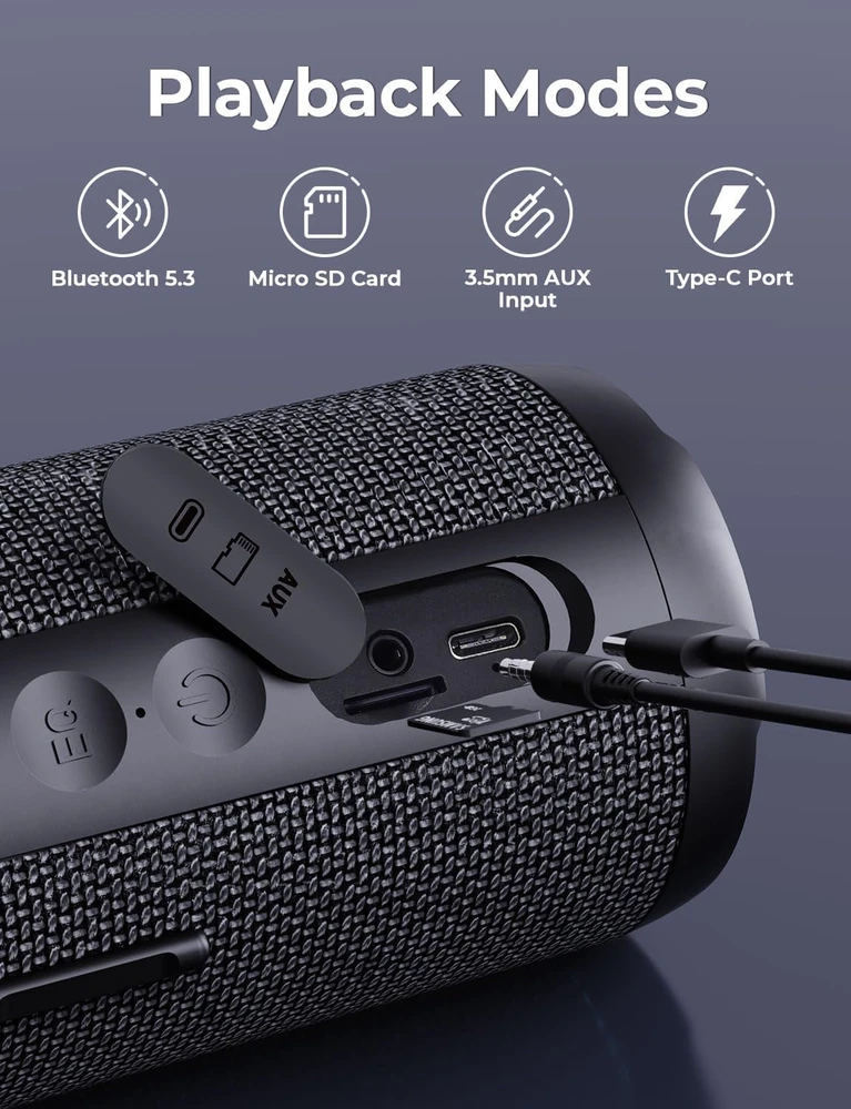 RIENOK belaidė Bluetooth kolonėlė 30 W su žemais dažniais, IPX7, RGB apšvietimas, S1 mini