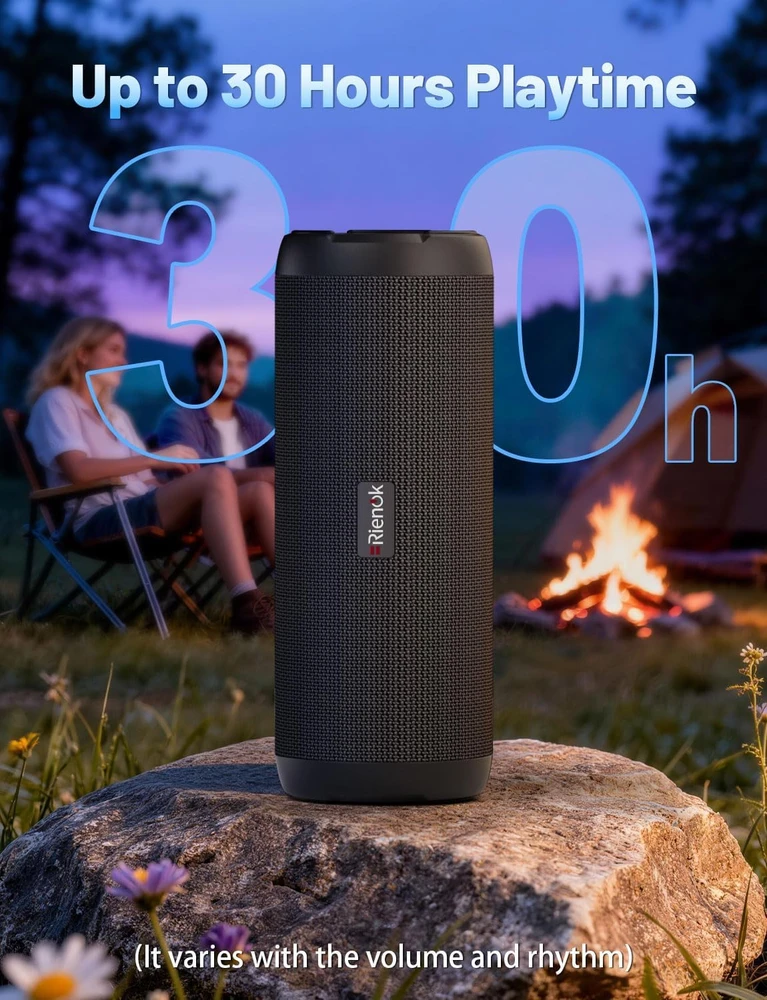 RIENOK belaidė Bluetooth kolonėlė 30 W su žemais dažniais, IPX7, RGB apšvietimas, S1 mini