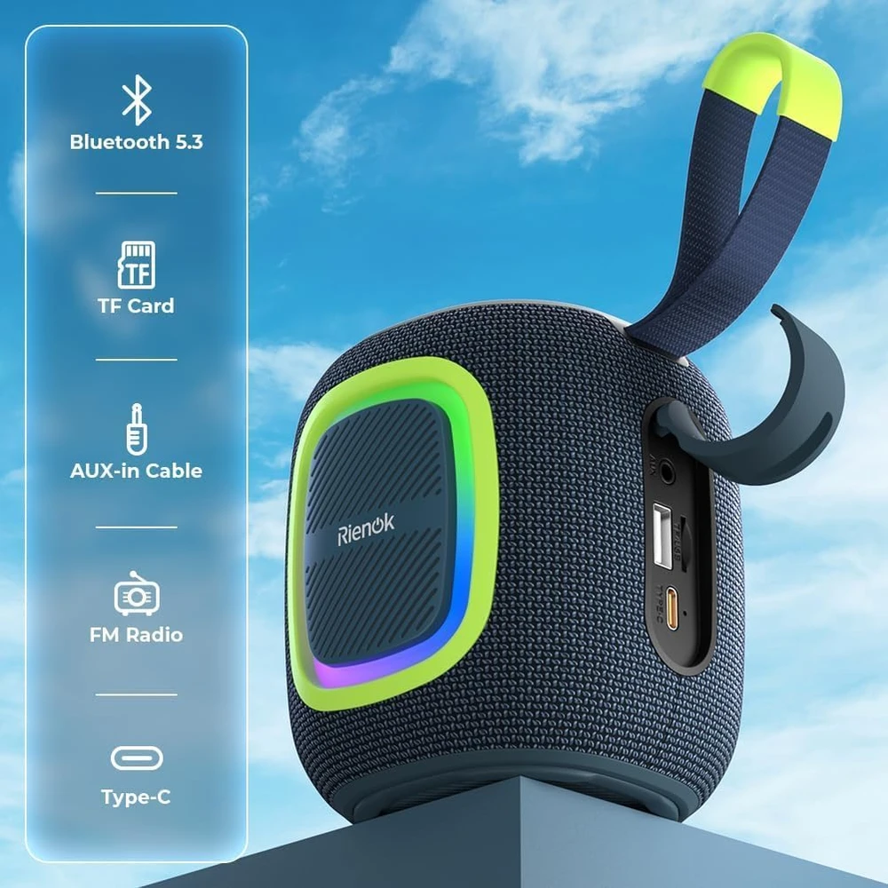 Rienok belaidė Bluetooth kolonėlė, IPX5 atspari vandeniui, RGB apšvietimas, 15 val. veikimas, S2
