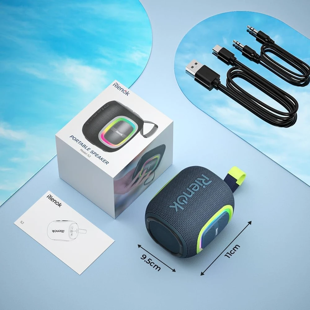 Rienok belaidė Bluetooth kolonėlė, IPX5 atspari vandeniui, RGB apšvietimas, 15 val. veikimas, S2