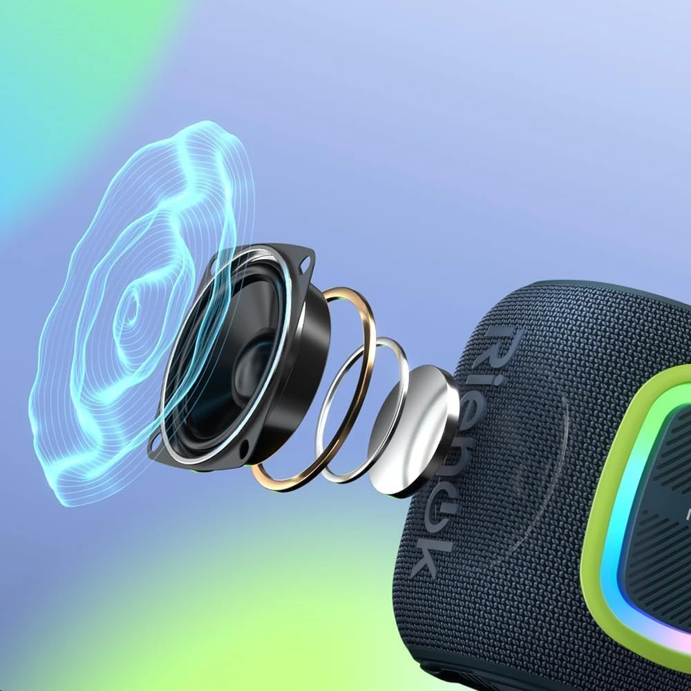 Rienok belaidė Bluetooth kolonėlė, IPX5 atspari vandeniui, RGB apšvietimas, 15 val. veikimas, S2