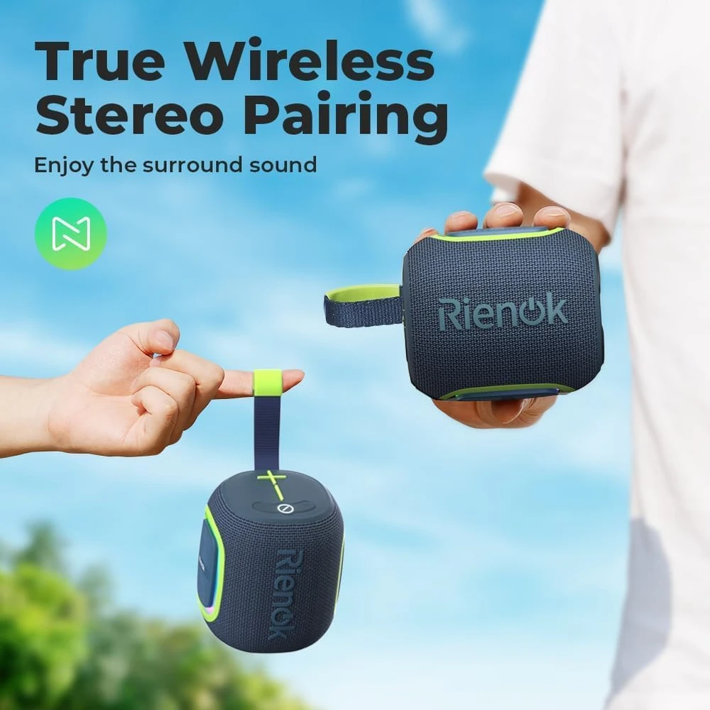 Rienok belaidė Bluetooth kolonėlė, IPX5 atspari vandeniui, RGB apšvietimas, 15 val. veikimas, S2