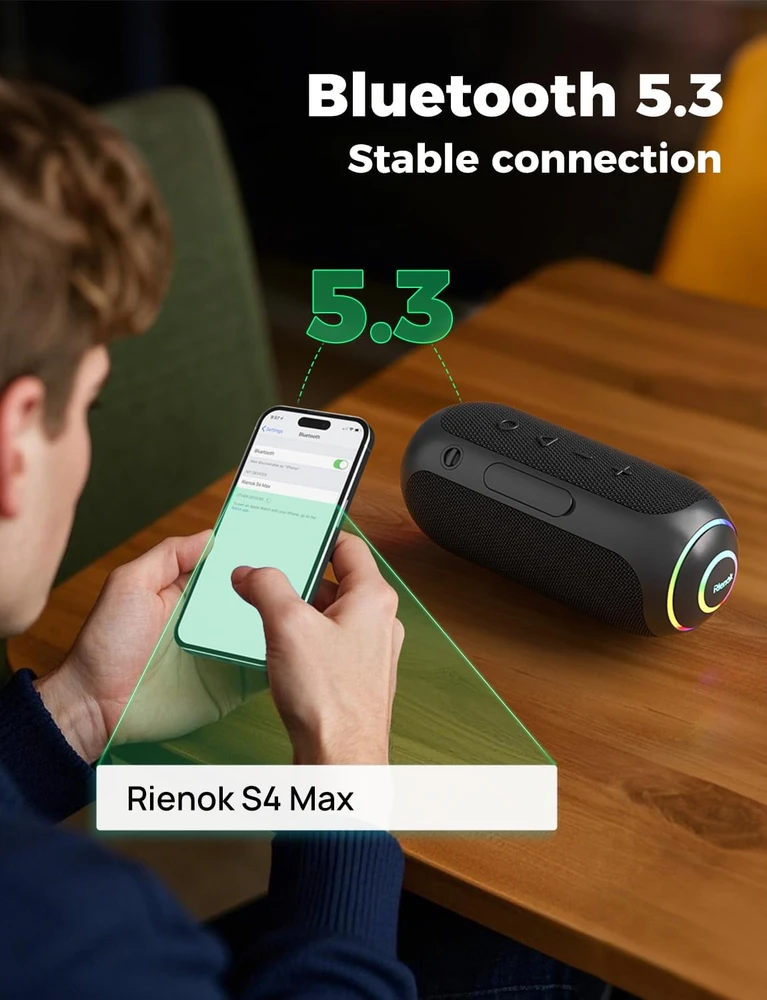 Rienok nešiojama Bluetooth kolonėlė 40 W, IPX7, 5200 mAh, Bluetooth 5.3, aux, TF, S4 Max