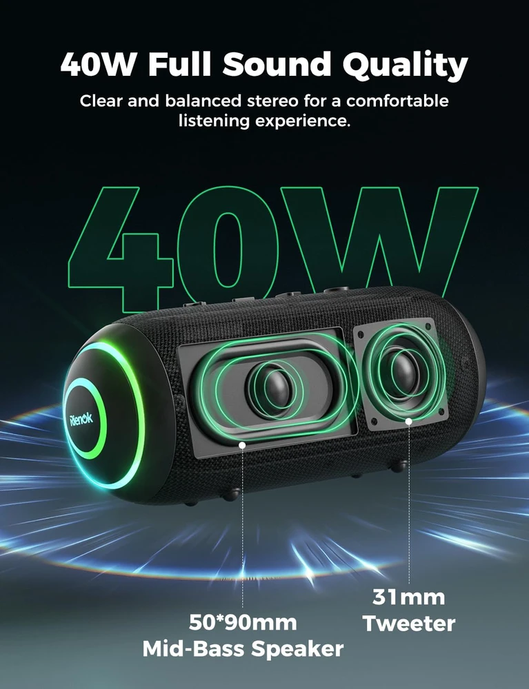 Rienok nešiojama Bluetooth kolonėlė 40 W, IPX7, 5200 mAh, Bluetooth 5.3, aux, TF, S4 Max