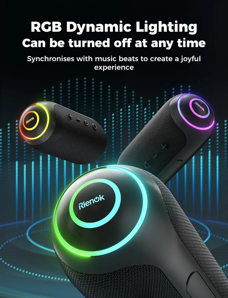 Rienok nešiojama Bluetooth kolonėlė 40 W, IPX7, 5200 mAh, Bluetooth 5.3, aux, TF, S4 Max