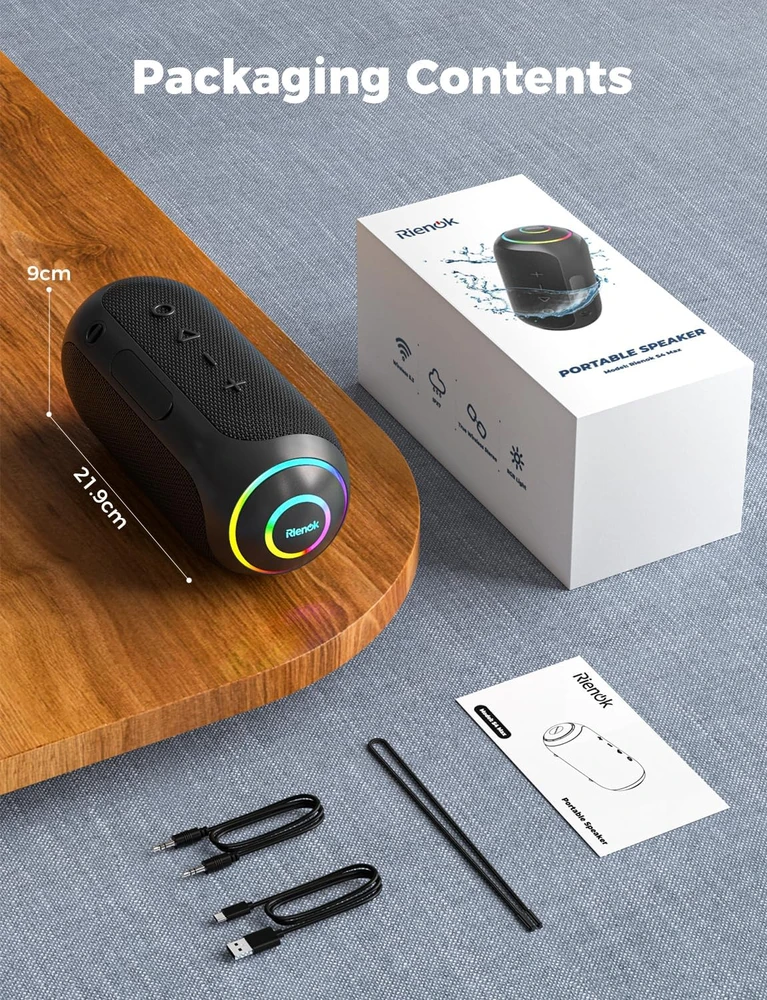 Rienok nešiojama Bluetooth kolonėlė 40 W, IPX7, 5200 mAh, Bluetooth 5.3, aux, TF, S4 Max