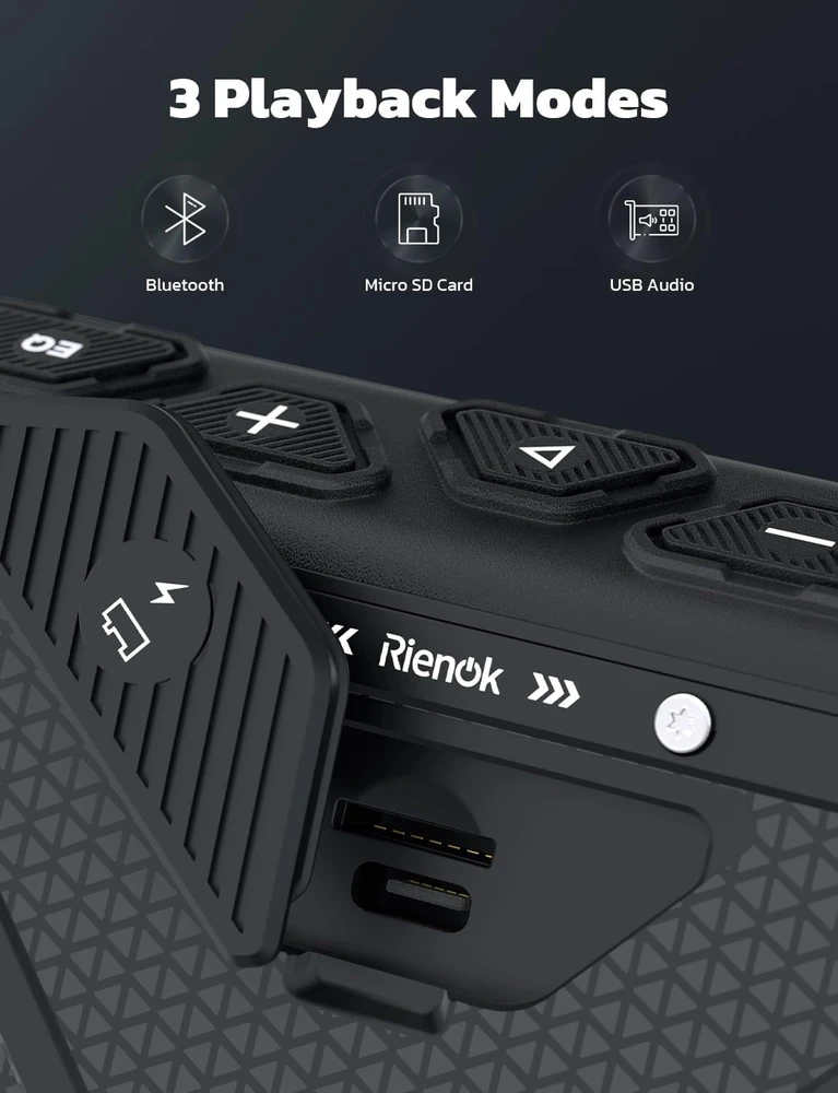 RIENOK nešiojamas Bluetooth garsiakalbis 30 W, IPX7 atsparus vandeniui, EQ, su LED apšvietimu, S11