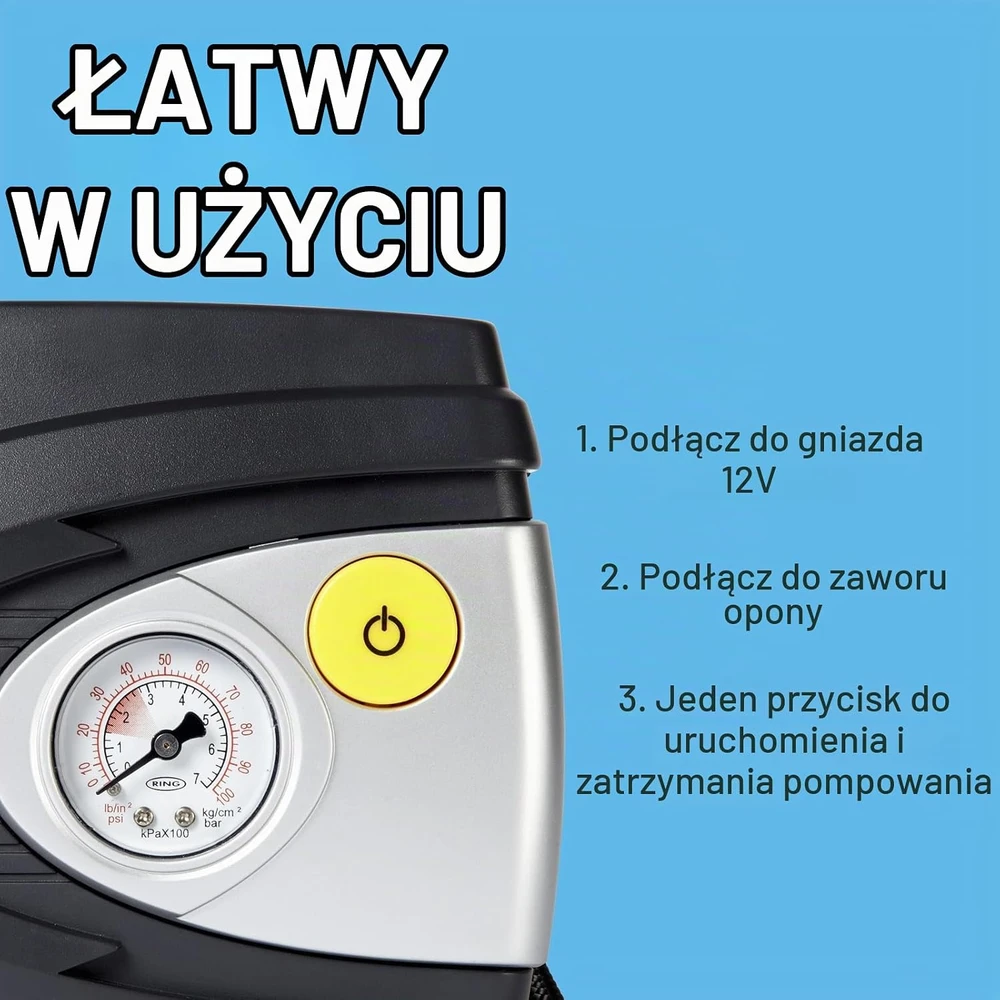Ring automobilinis oro kompresorius 12 V 85 W su 3 m žarna RAC610