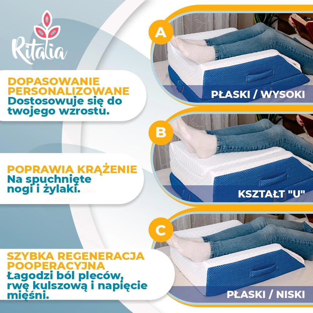 Ritalia ortopedinė kojų pakėlimo pagalvė iš atminties putų, 3 aukščiai, modelis 01