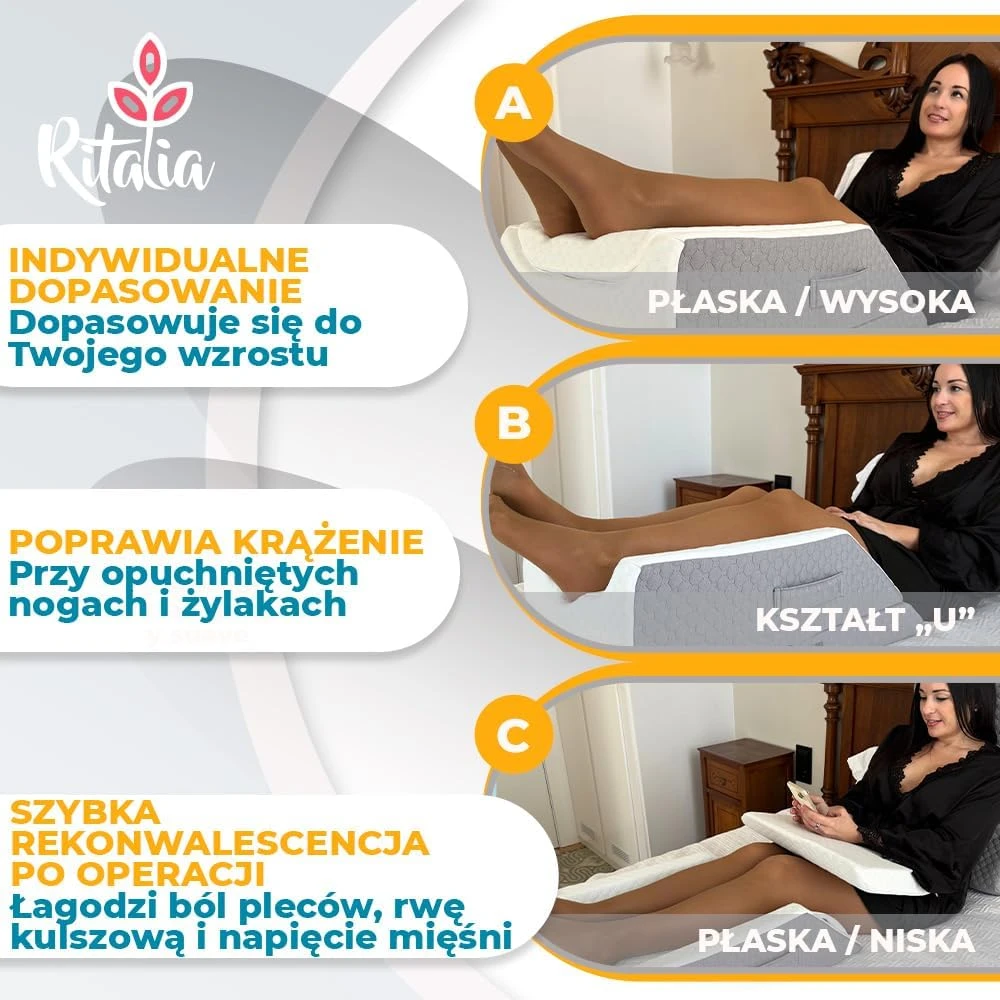 Ritalia ortopedinė kojų pakėlimo pagalvė su atminties putomis ir 3 reguliuojamais aukščiais