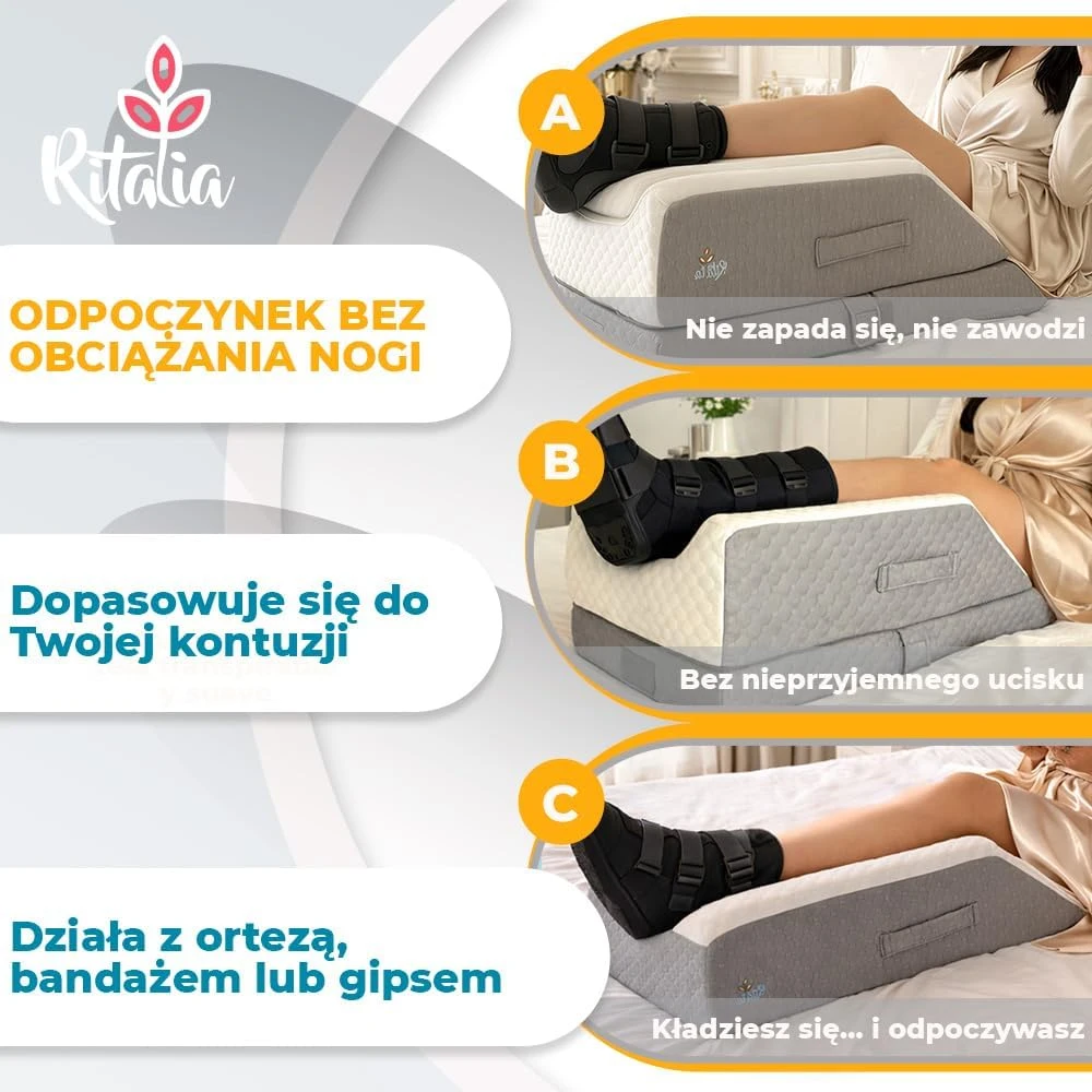 Ritalia ortopedinė vienos kojos pakėlimo pagalvė su atminties putomis, 3 reguliuojami aukščiai