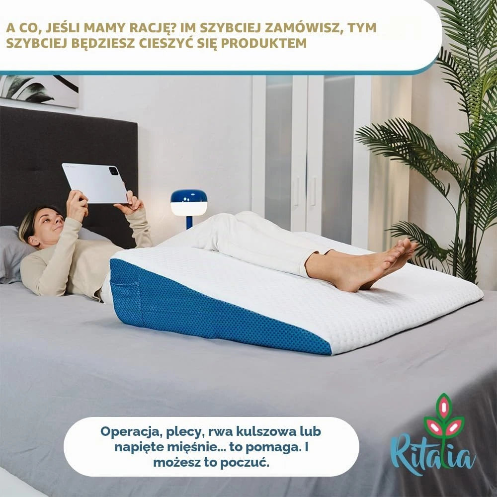 Ritalia pleištinė pagalvė nuo refliukso su gelinėmis atminties putomis 65 x 90 x 20 cm