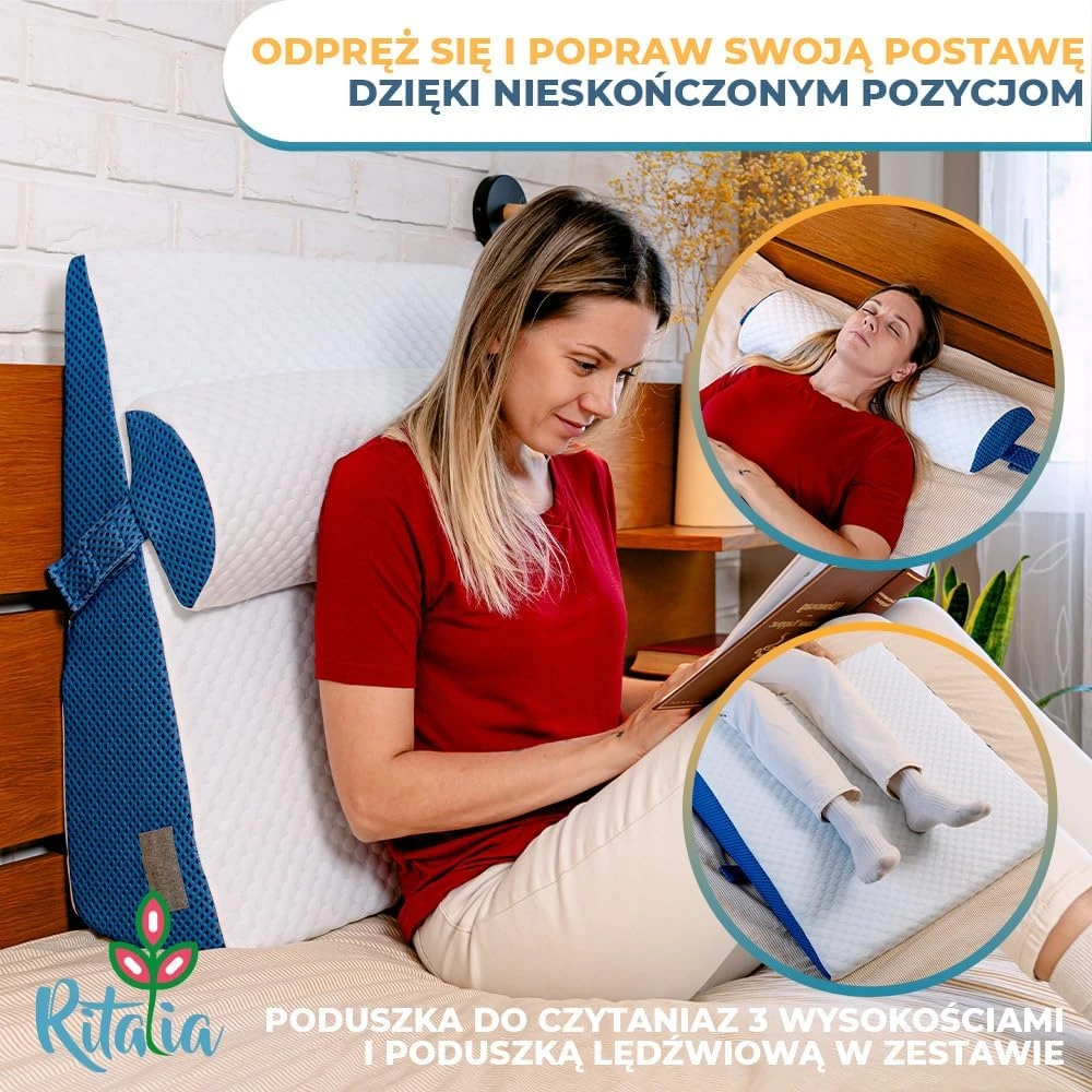 Ritalia reguliuojama skaitymo pagalvė su gelio putomis, 60 x 60 x 30 cm, Ritalia