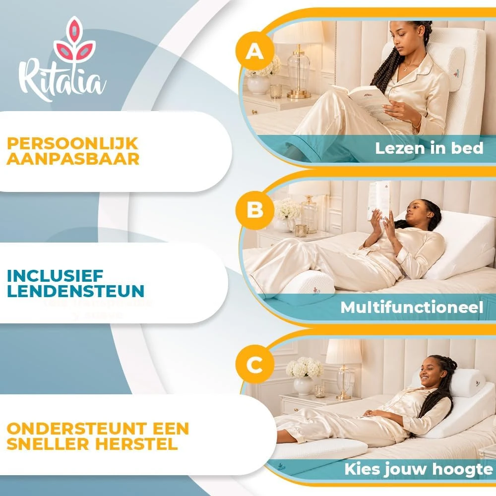 Ritalia reguliuojama skaitymo pleištinė pagalvė 60 x 60 x 30 cm su viskoelastinėmis putomis