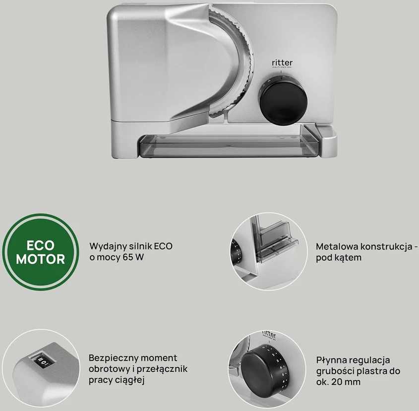 Ritter elektrinė maisto pjaustyklė, metalinis korpusas, 65 W, sidabrinė, 515.001