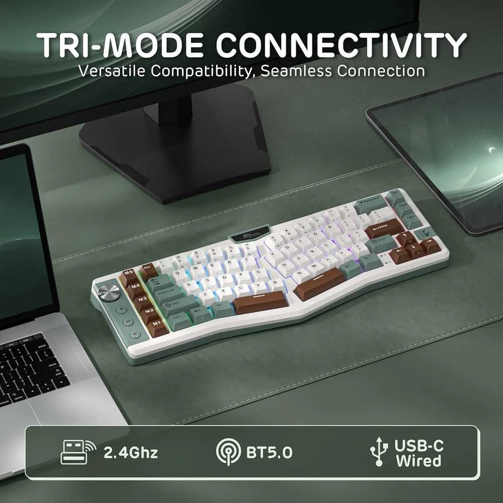 RK ROYAL KLUDGE A72 ergonomiška belaidė mechaninė klaviatūra, QWERTY, 68 % Alice, 72 klavišai, 7500 mAh