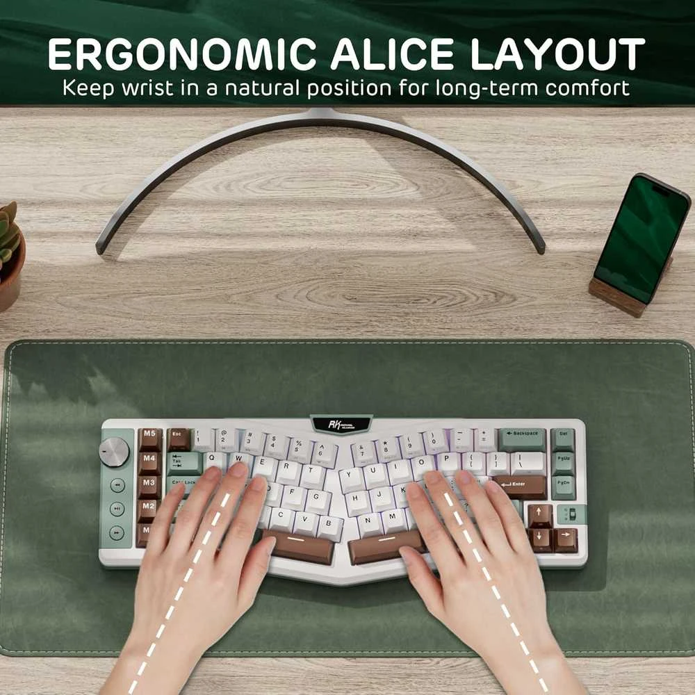 RK ROYAL KLUDGE A72 ergonomiška belaidė mechaninė klaviatūra, QWERTY, 68 % Alice, 72 klavišai, 7500 mAh
