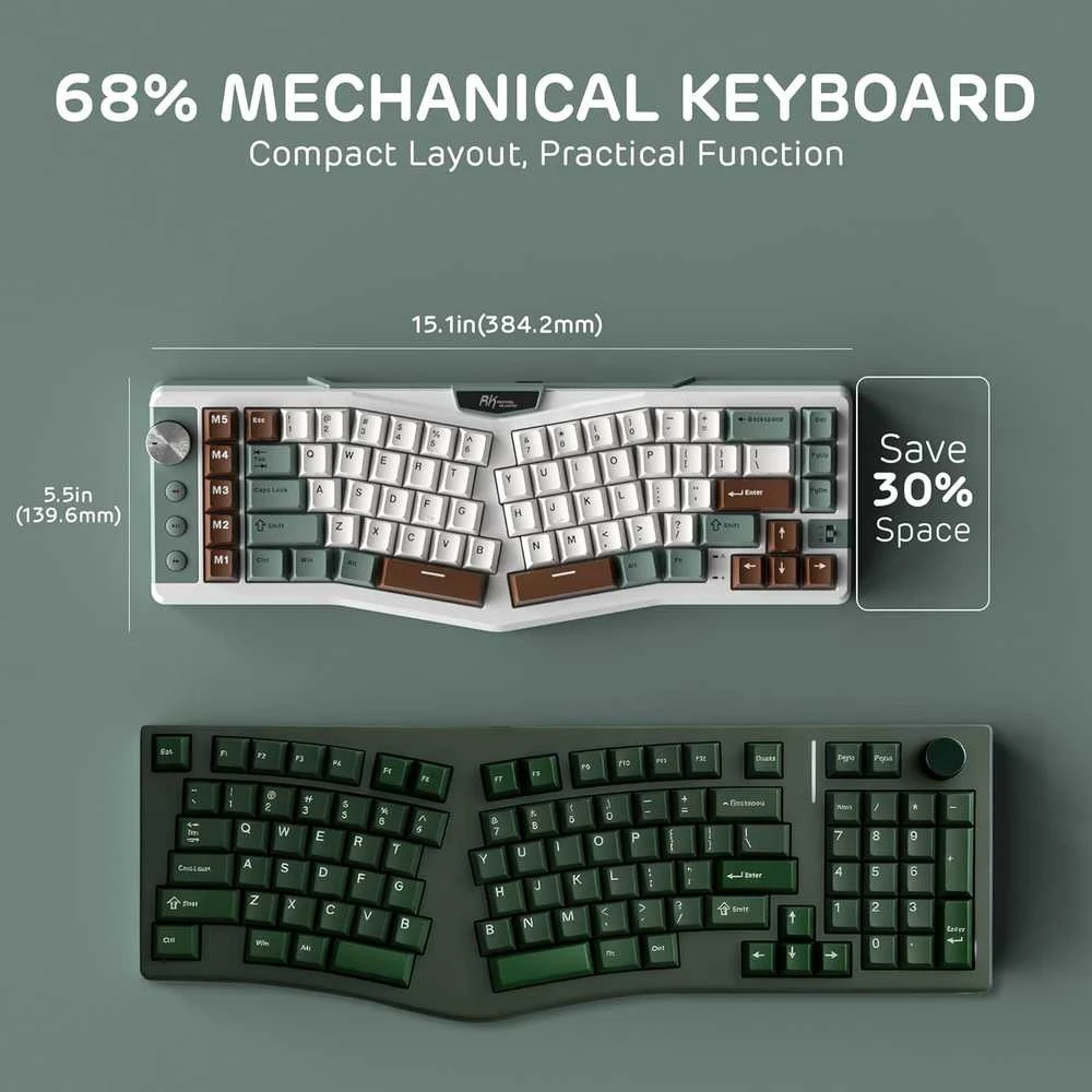 RK ROYAL KLUDGE A72 ergonomiška belaidė mechaninė klaviatūra, QWERTY, 68 % Alice, 72 klavišai, 7500 mAh