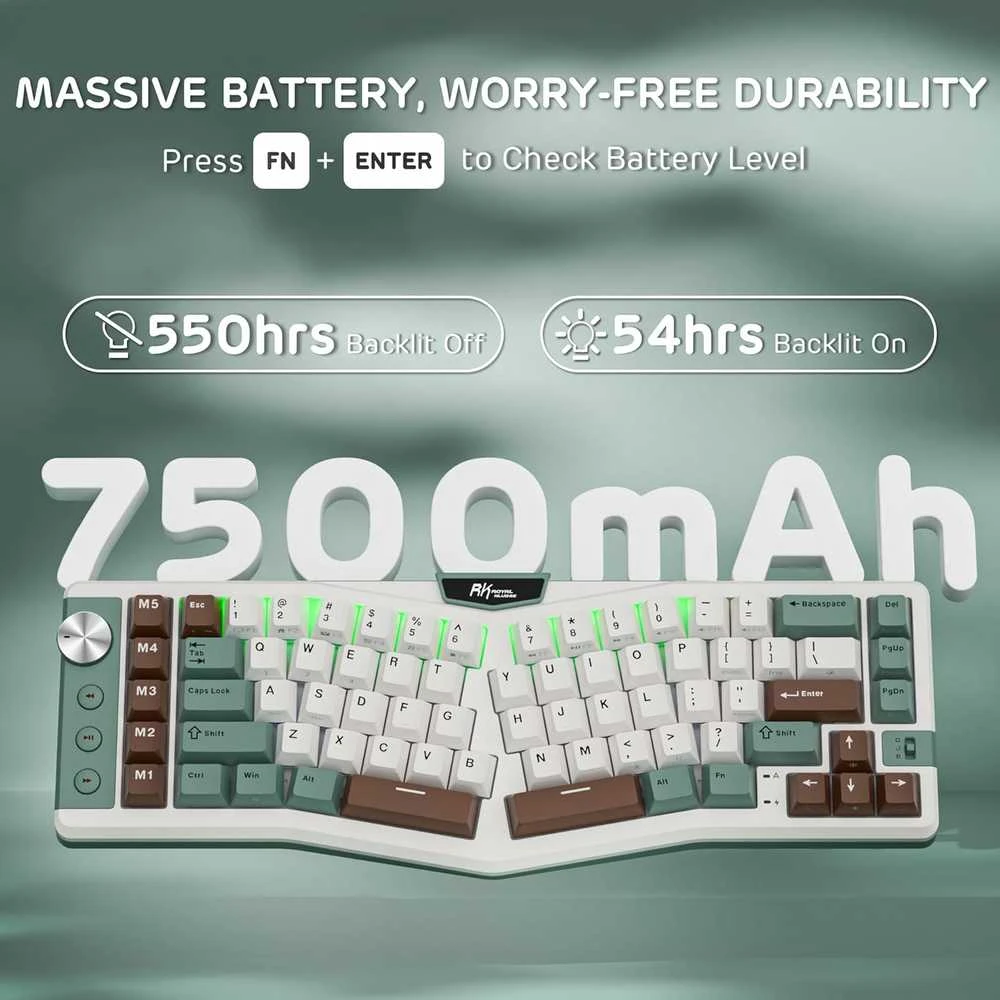 RK ROYAL KLUDGE A72 ergonomiška belaidė mechaninė klaviatūra, QWERTY, 68 % Alice, 72 klavišai, 7500 mAh