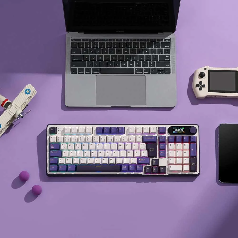 RK ROYAL KLUDGE belaidė mechaninė klaviatūra su išmaniuoju ekranu, RGB apšvietimu ir 98 klavišais, S98 DE